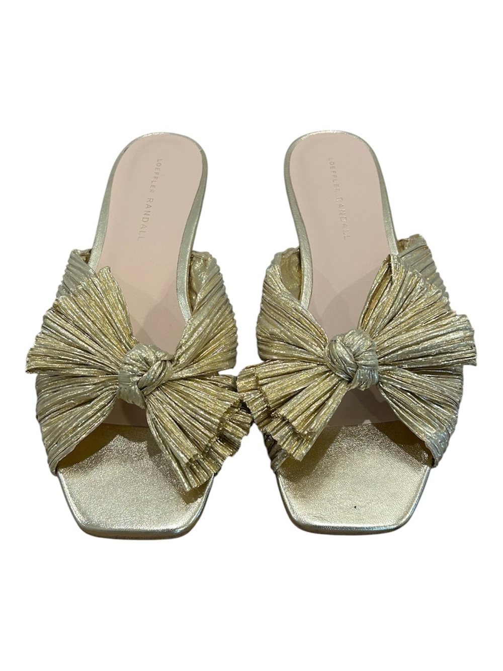 Loeffler Randall Daphne Metallic Gold Knot Bow Slide Sandals 10